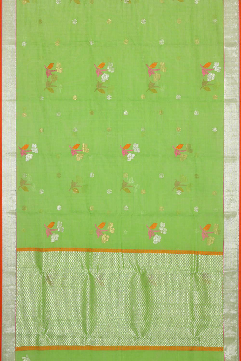 Collection of Zari Kota Parrot Green Colour Saree in a gallery layout