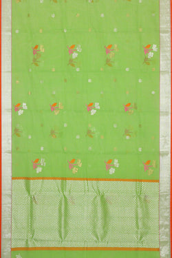 Collection of Zari Kota Parrot Green Colour Saree in a gallery layout