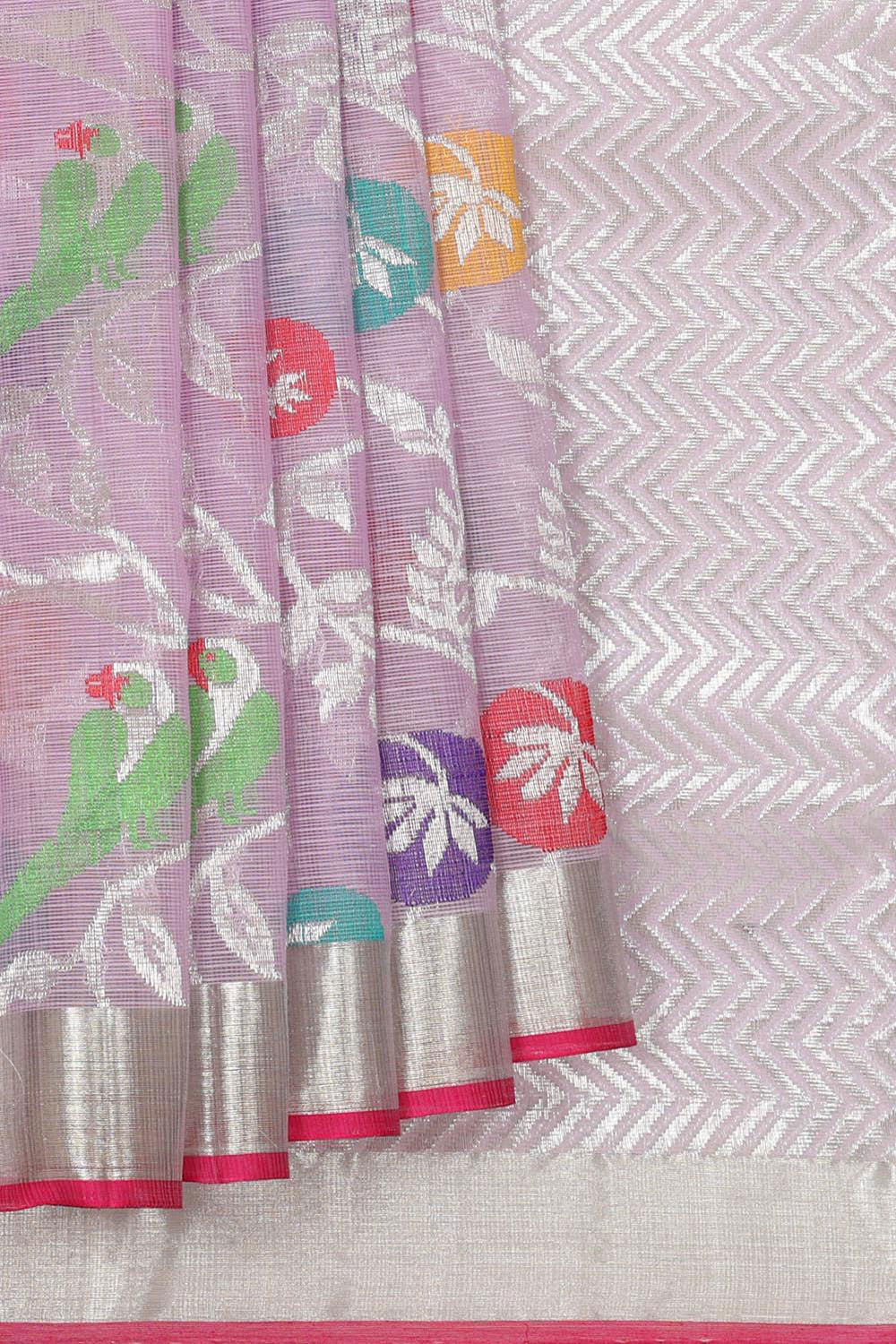 Collection of Zari Kota Lavender Pink Colour Saree in a gallery layout