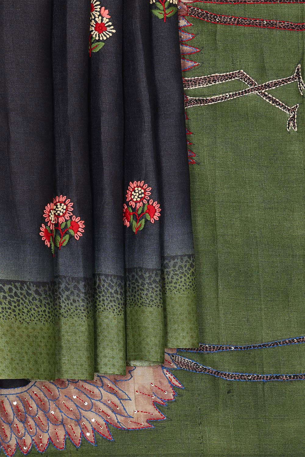 Tussar Silk Black Saree