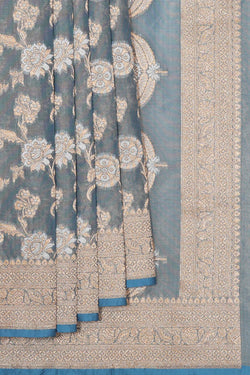 Collection of Banarasi Tissue Silk Bluish Grey Saree in a gallery layout