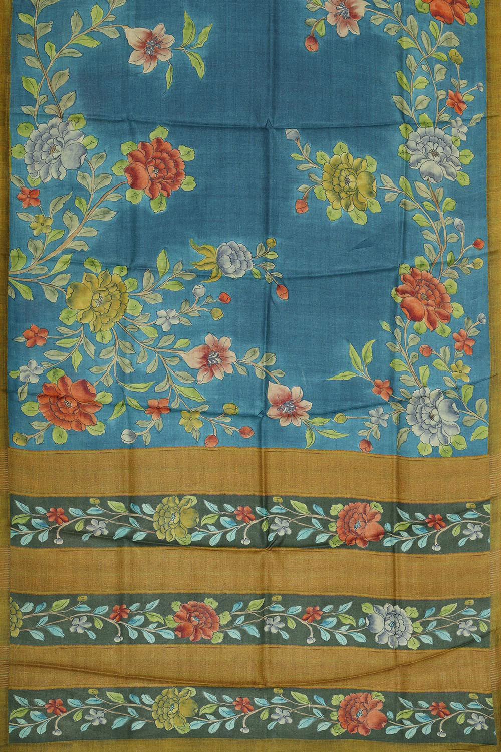 Image of Tussar Silk Peacock Blue Saree