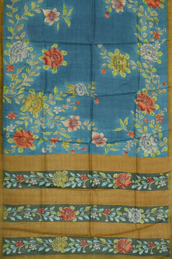 Image of Tussar Silk Peacock Blue Saree