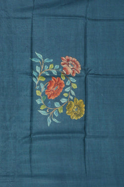 Image of Tussar Silk Peacock Blue Saree