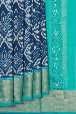 Collection of Pochampally Ikat Silk Blueberry Blue Saree in a gallery layout