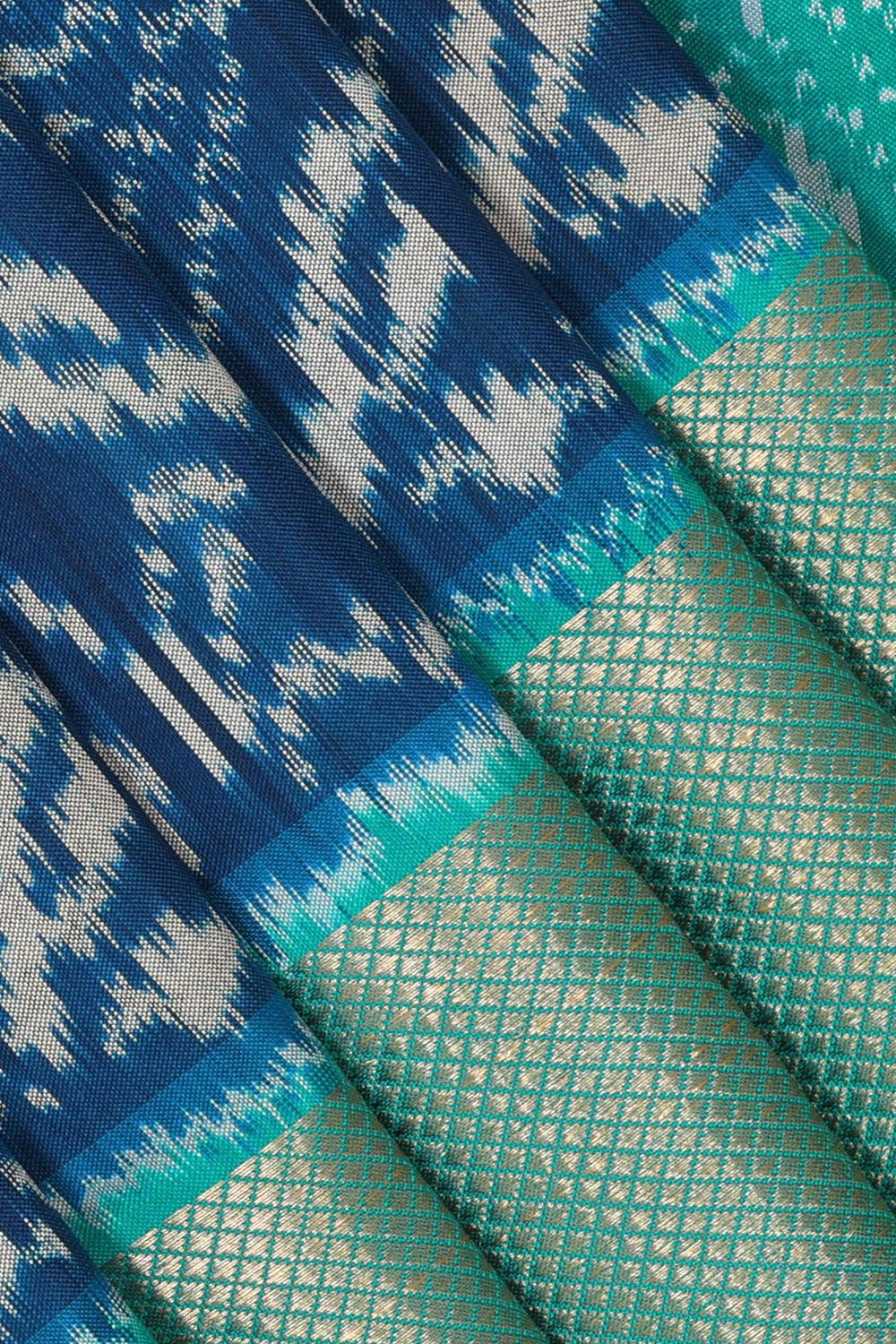 Collection of Pochampally Ikat Silk Blueberry Blue Saree in a gallery layout