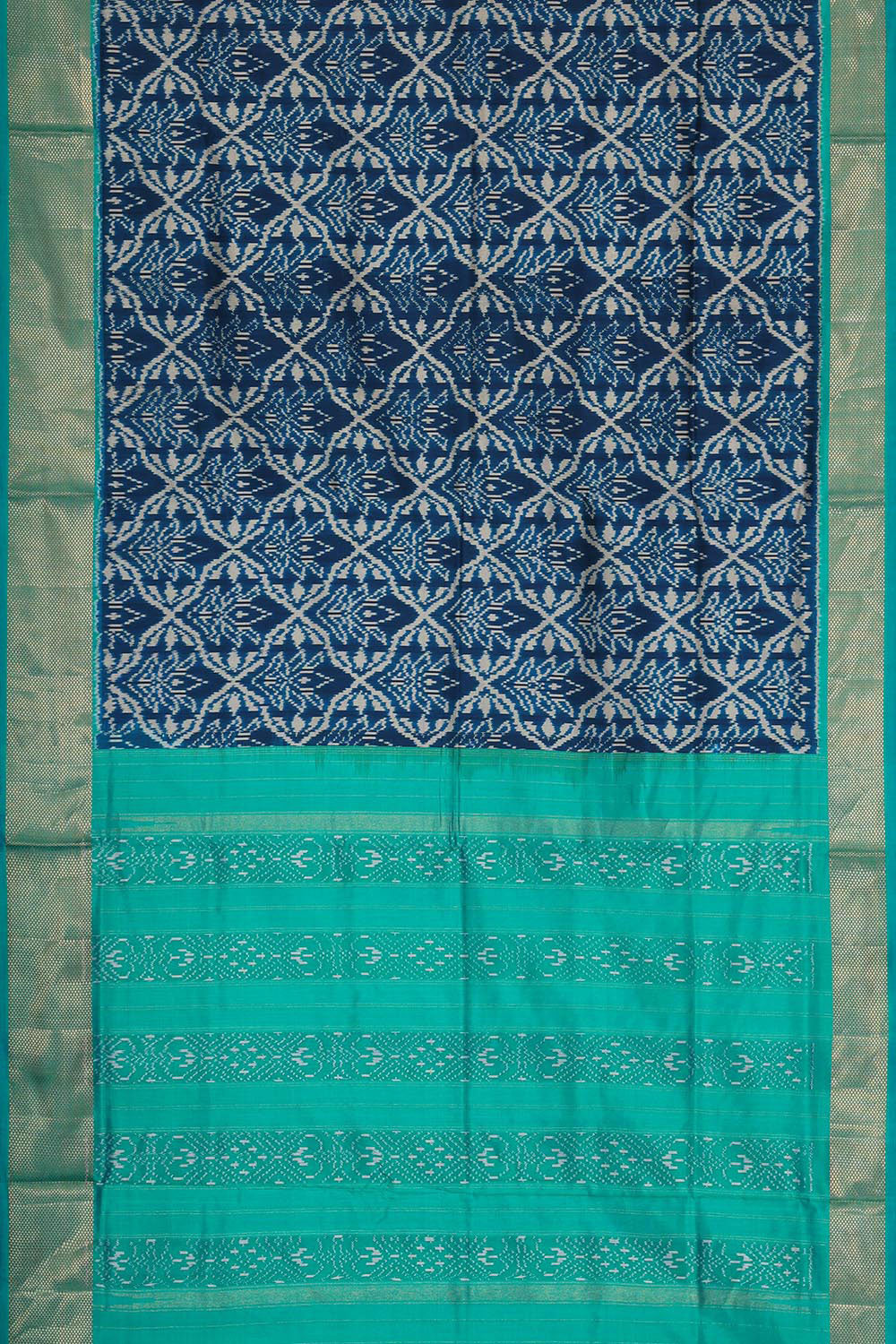 Collection of Pochampally Ikat Silk Blueberry Blue Saree in a gallery layout