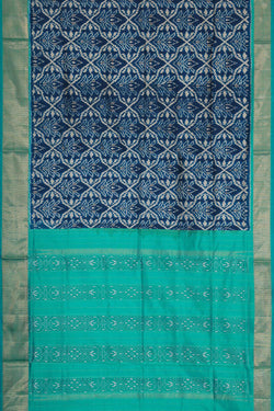 Collection of Pochampally Ikat Silk Blueberry Blue Saree in a gallery layout