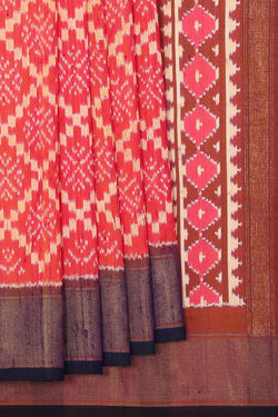 Collection of Pochampally Ikat Silk Reddish Pink Saree in a gallery layout