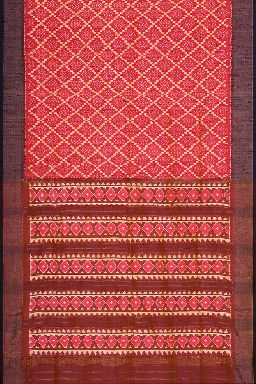 Collection of Pochampally Ikat Silk Reddish Pink Saree in a gallery layout