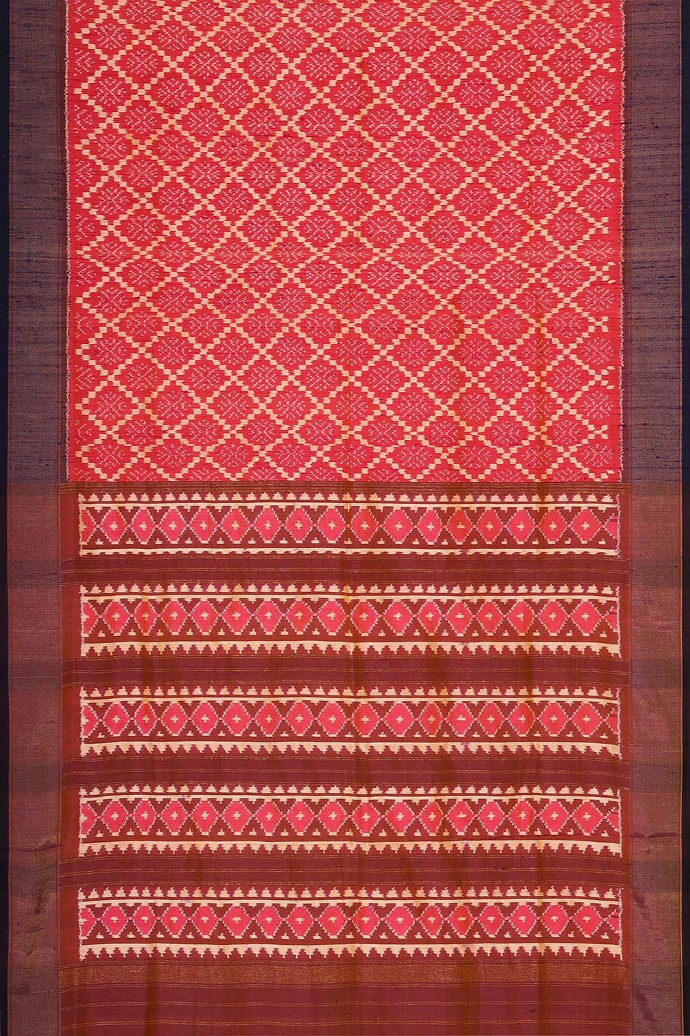 Image of Pochampally Ikat Silk Reddish Pink Saree
