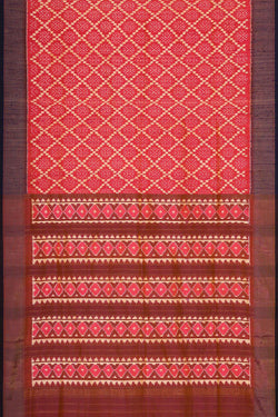 Collection of Pochampally Ikat Silk Reddish Pink Saree in a gallery layout