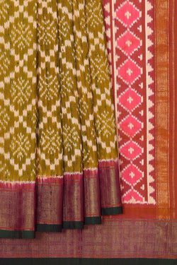 Collection of Pochampally Ikat Silk Green Saree in a gallery layout