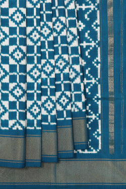 Collection of Pochampally Ikat Silk Blue Saree in a gallery layout