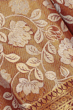 Image of Kanchipattu Golden Brown Tissue Brocade Saree