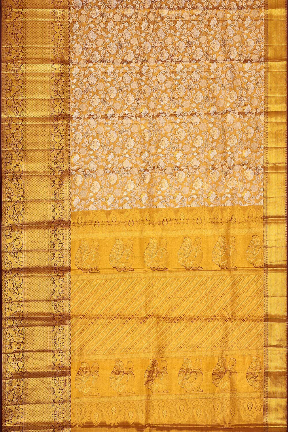 Kanchipattu Golden Brown Tissue Brocade Saree