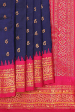 Image of Gadwal Silk Navy Blue Saree