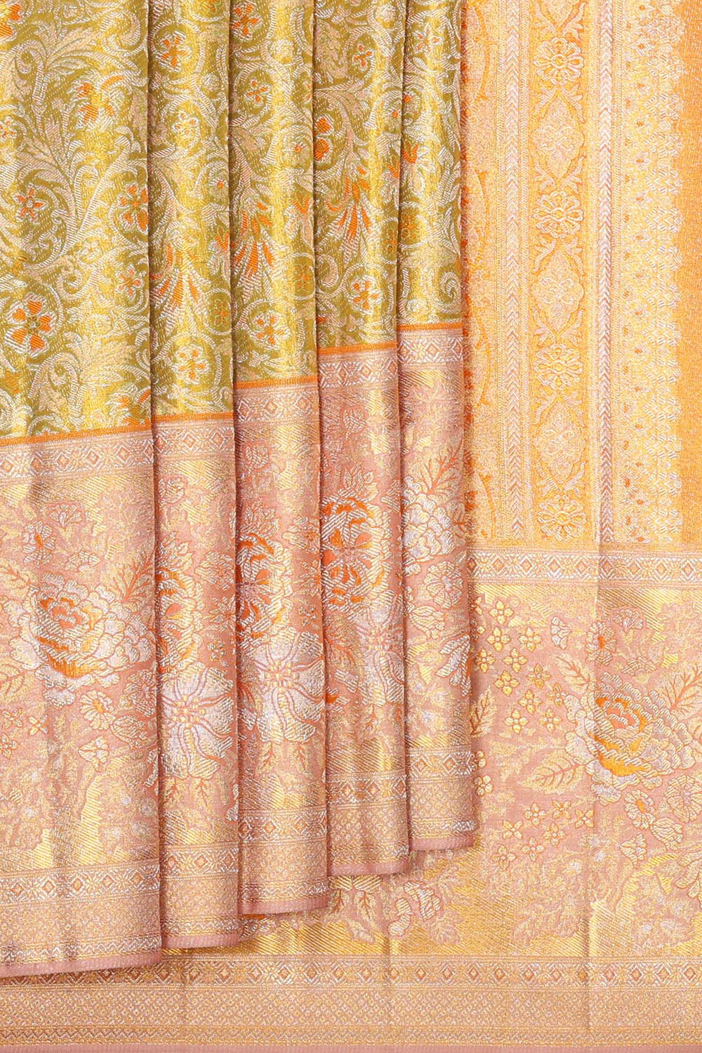 Kanchipattu Golden Green Brocade Saree