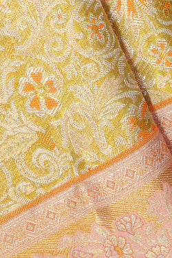 Image of Kanchipattu Golden Green Brocade Saree