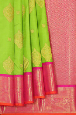 Collection of Arani Pattu Parrot Green Brocade Saree in a gallery layout