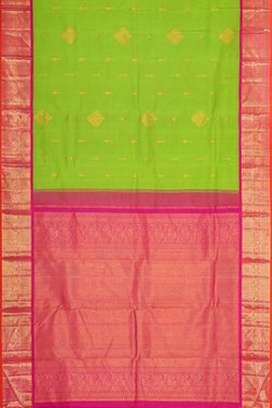 Collection of Arani Pattu Parrot Green Brocade Saree in a gallery layout