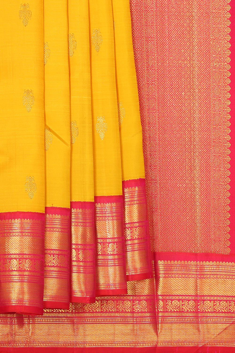 Collection of Arani Pattu Mustard Yellow Brocade Saree in a gallery layout