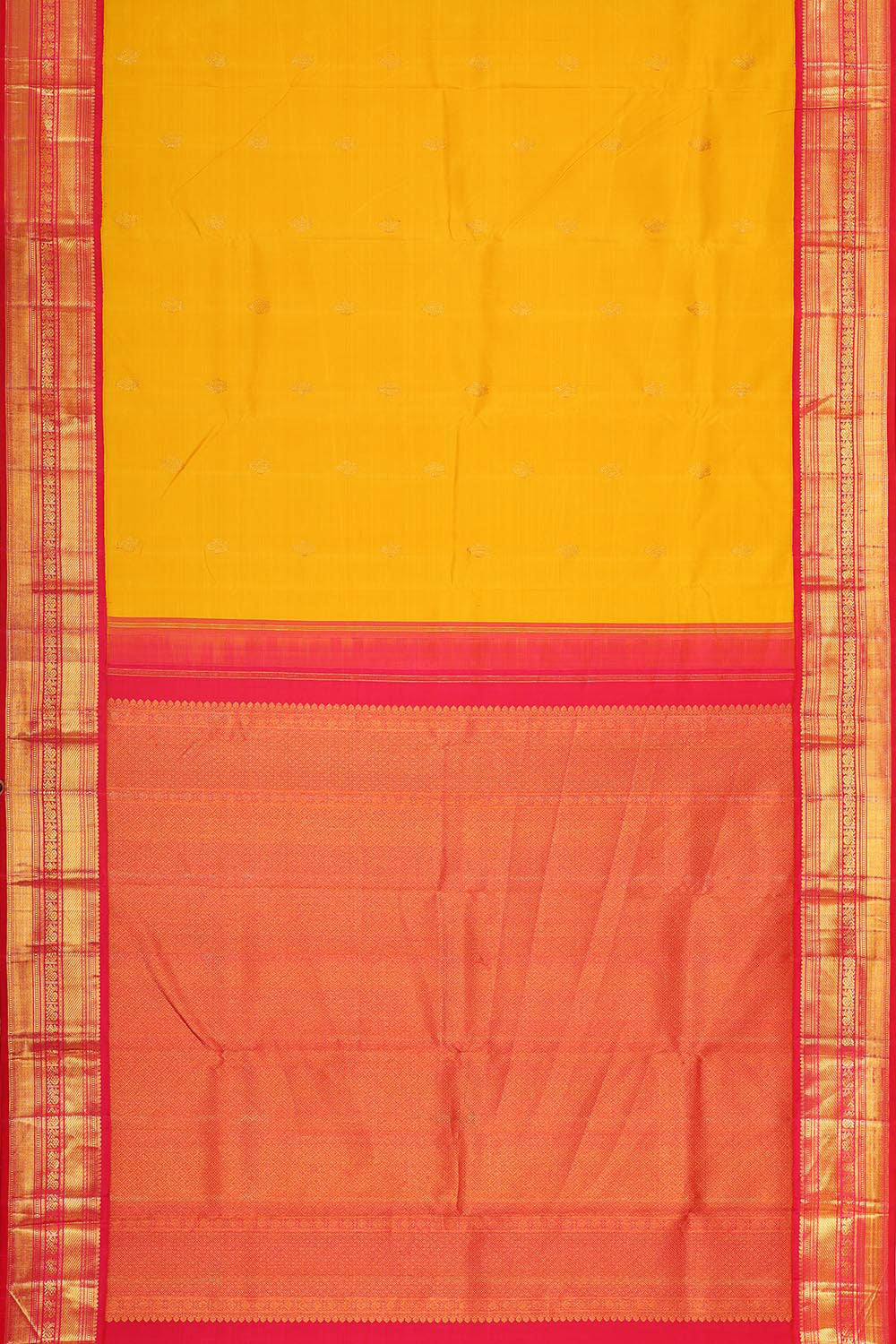 Collection of Arani Pattu Mustard Yellow Brocade Saree in a gallery layout