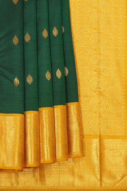 Collection of Arani Pattu Bottle Green Brocade Saree in a gallery layout