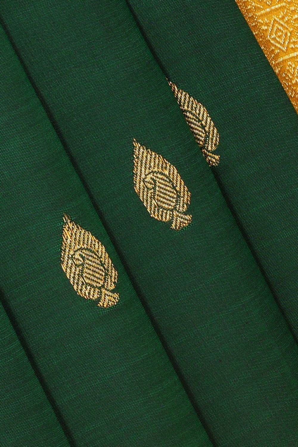 Collection of Arani Pattu Bottle Green Brocade Saree in a gallery layout