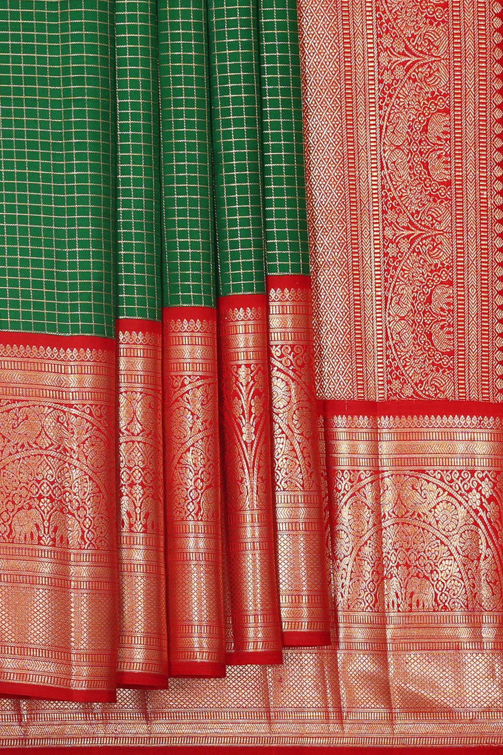 Collection of Arani Pattu Dark Green Brocade Saree in a gallery layout