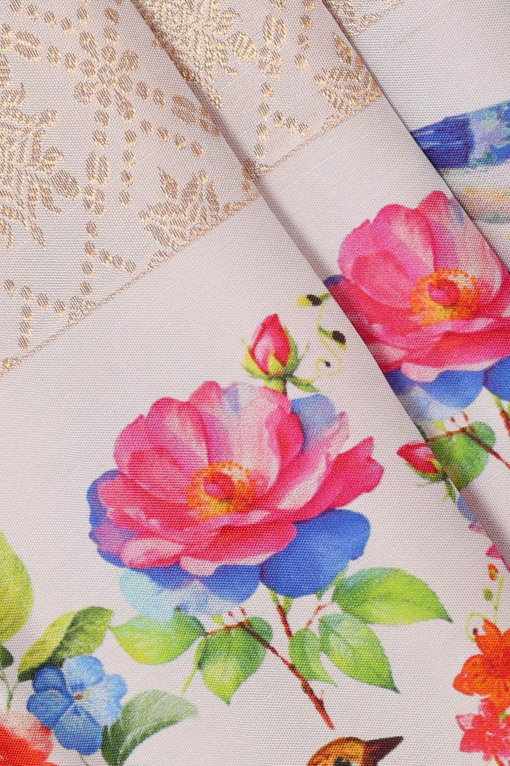 Image of Kanchipattu Cream Colour Floral Saree