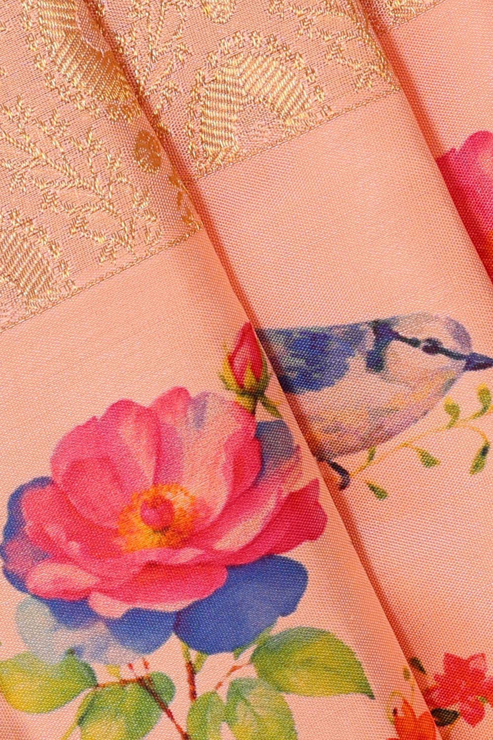 Image of Kanchipattu Peach Colour Floral Saree