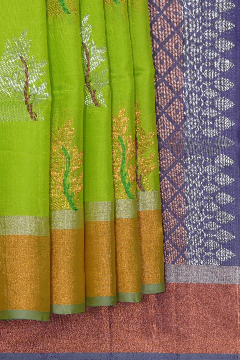 Collection of Parrot Green Silk Saree in a gallery layout