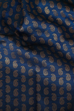 Image of Kanchipattu Peacock Blue Pavada Unstitched Set