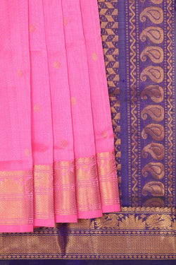 Image of Kuppadam Silk Cotton Rose Pink Saree