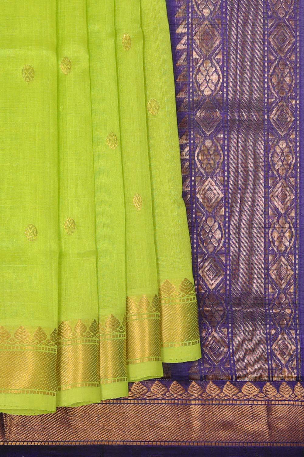 Kuppadam Silk Cotton Parrot Green Saree