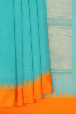 Collection of Uppada Handwoven Cotton Aqua Blue Jamdani Saree in a gallery layout