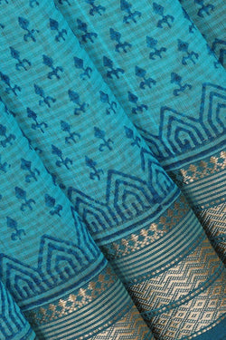 Collection of Maheshwari Cotton Block Printed Sky Blue Saree in a gallery layout