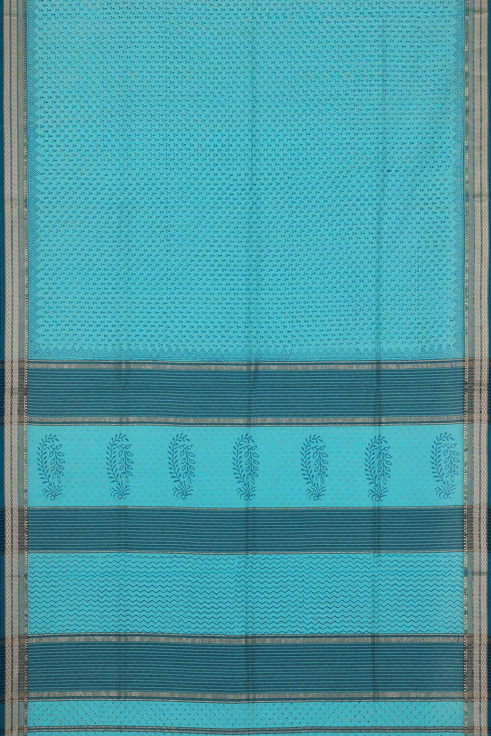 Collection of Maheshwari Cotton Block Printed Sky Blue Saree in a gallery layout