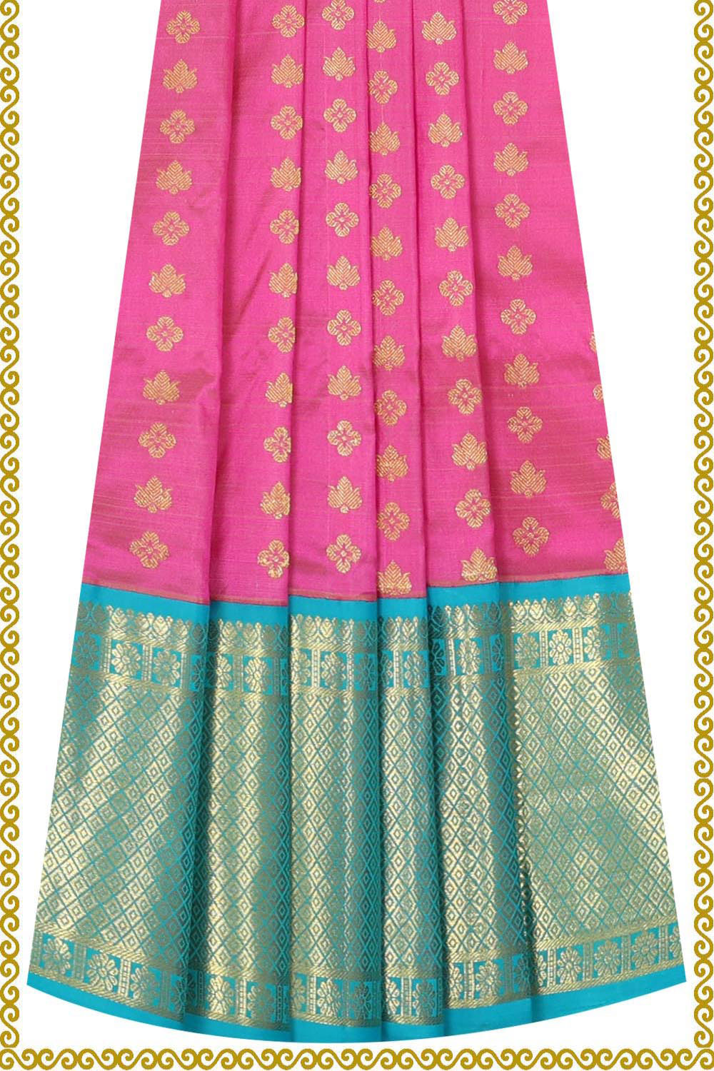 Kanchipattu Rose Pink Pavada Unstitched Set