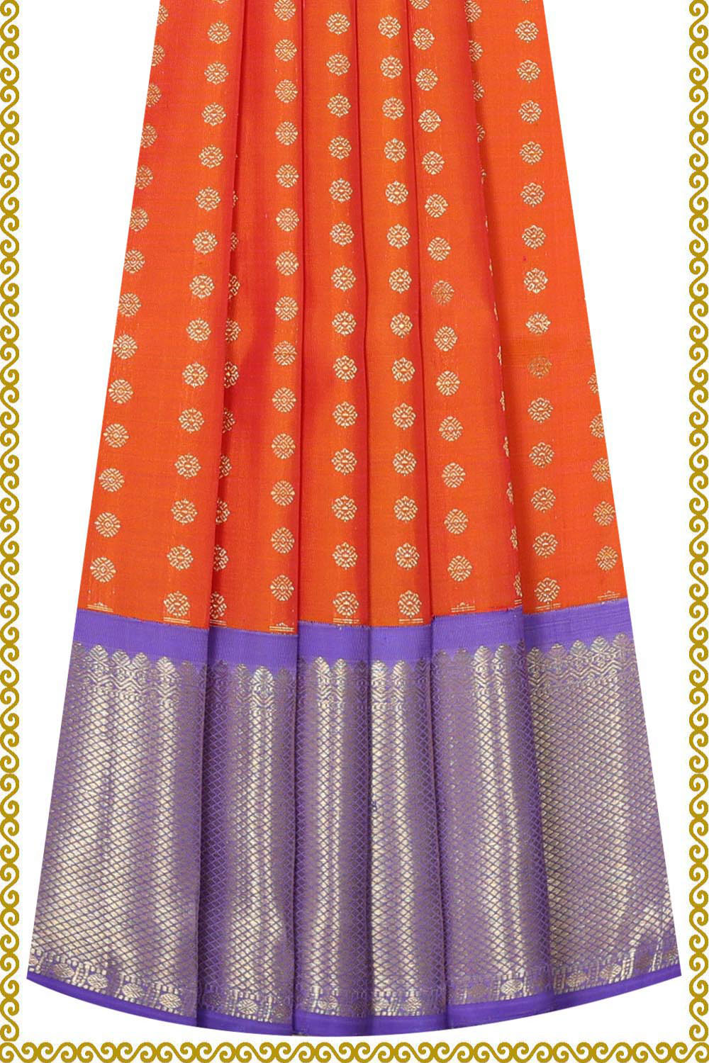 Kanchipattu Orange Pavada Unstitched Set