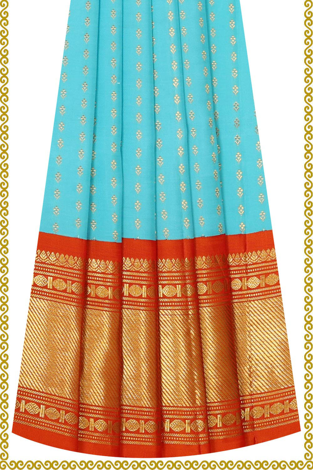 Kanchipattu Sky Blue Pavada Unstitched Set