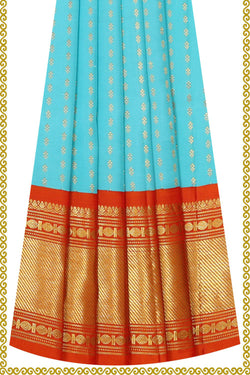 Image of Kanchipattu Sky Blue Pavada Unstitched Set