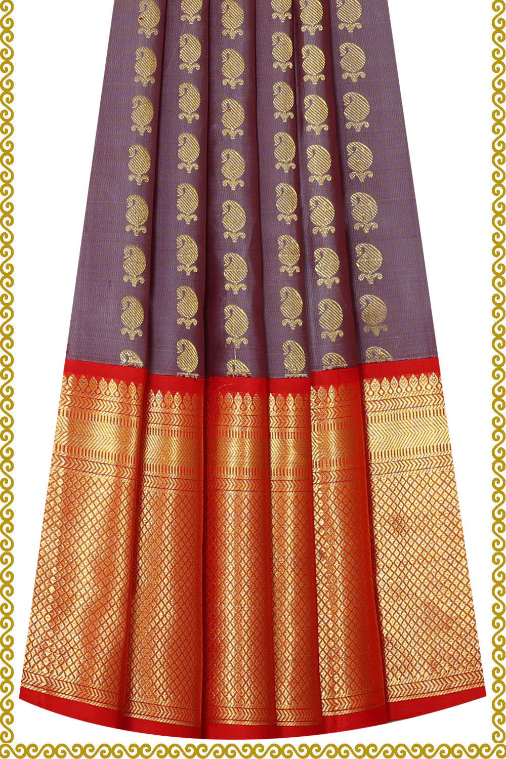 Kanchipattu Dark Mauve Pavada Unstitched Set