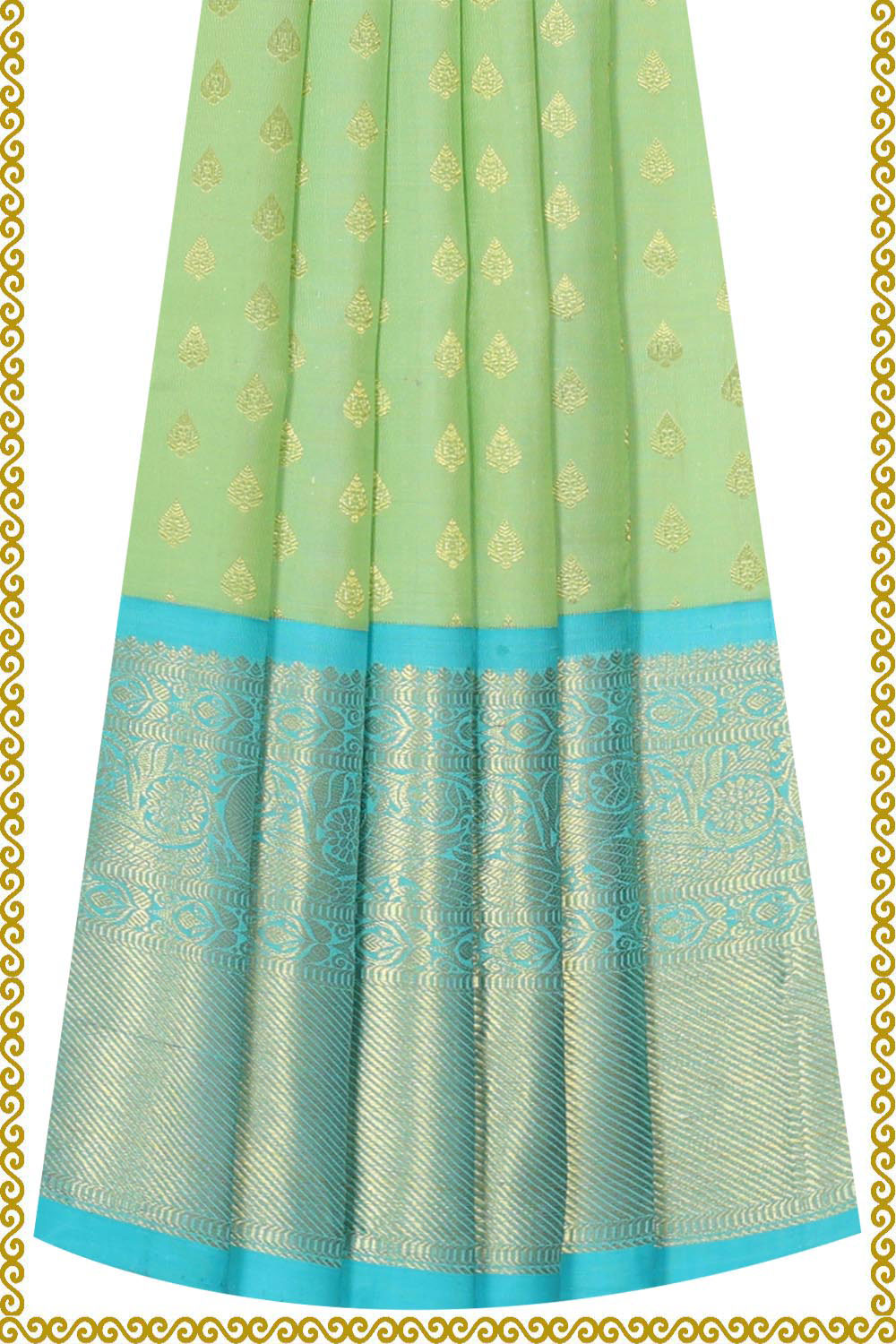 Kanchipattu Pista Green Pavada Unstitched Set