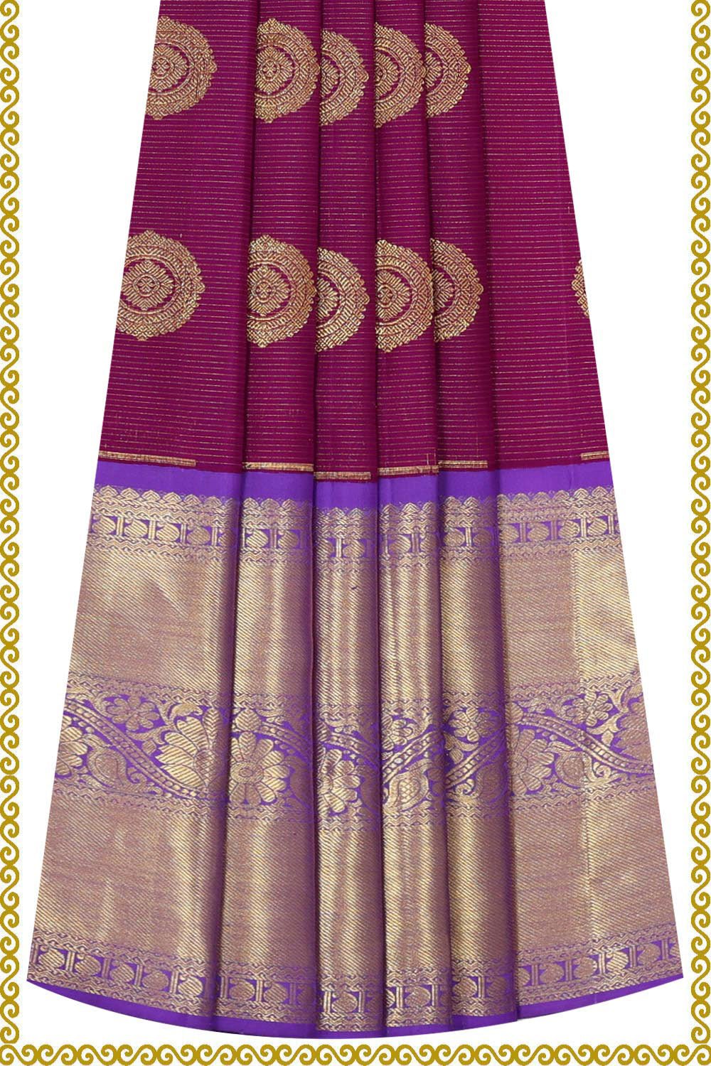 Kanchipattu Dark Magenta Pavada Unstitched Set