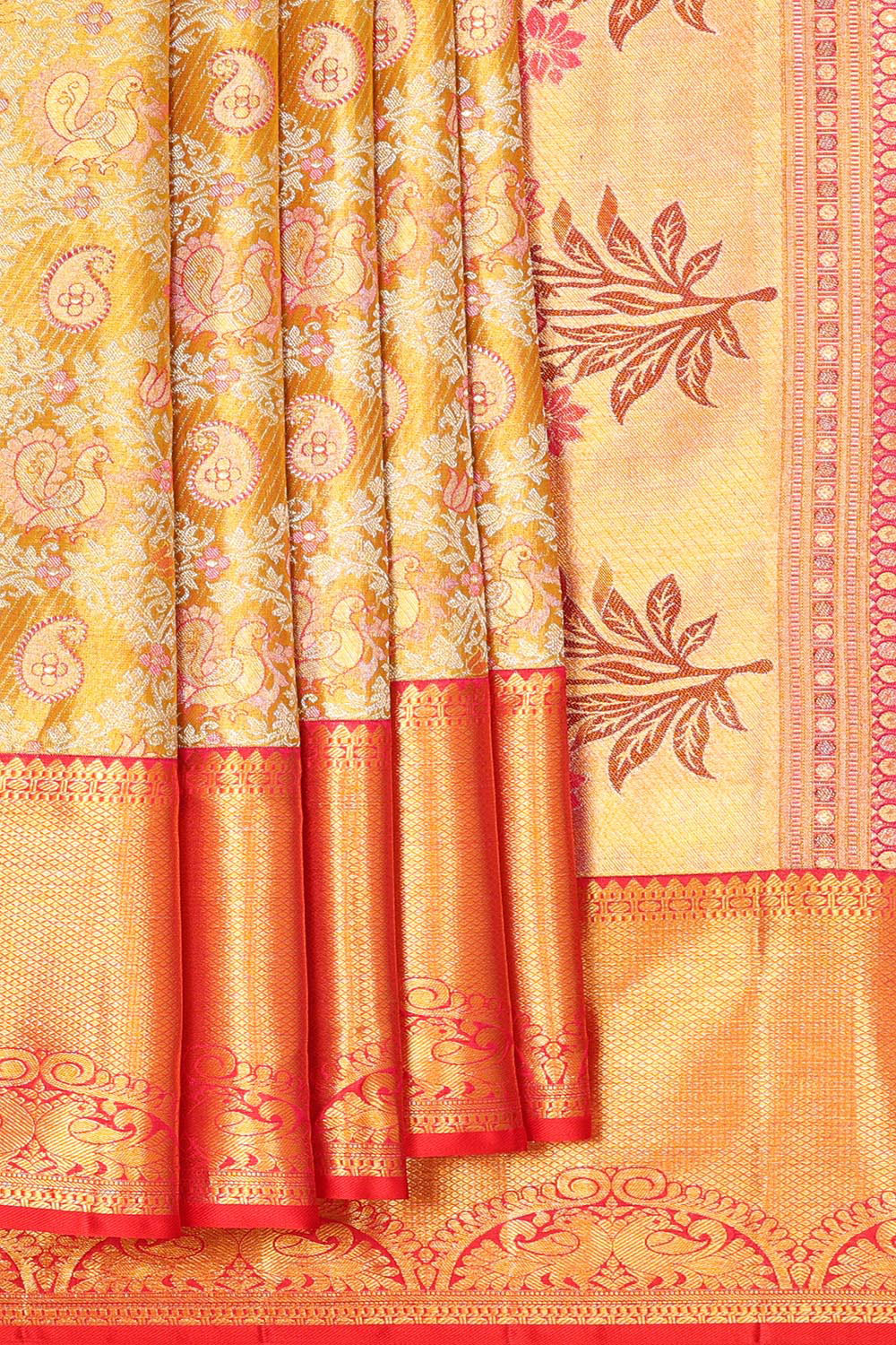 Kanchipattu Golden Yellow Tissue Brocade Saree