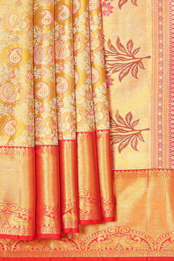 Image of Kanchipattu Golden Yellow Tissue Brocade Saree