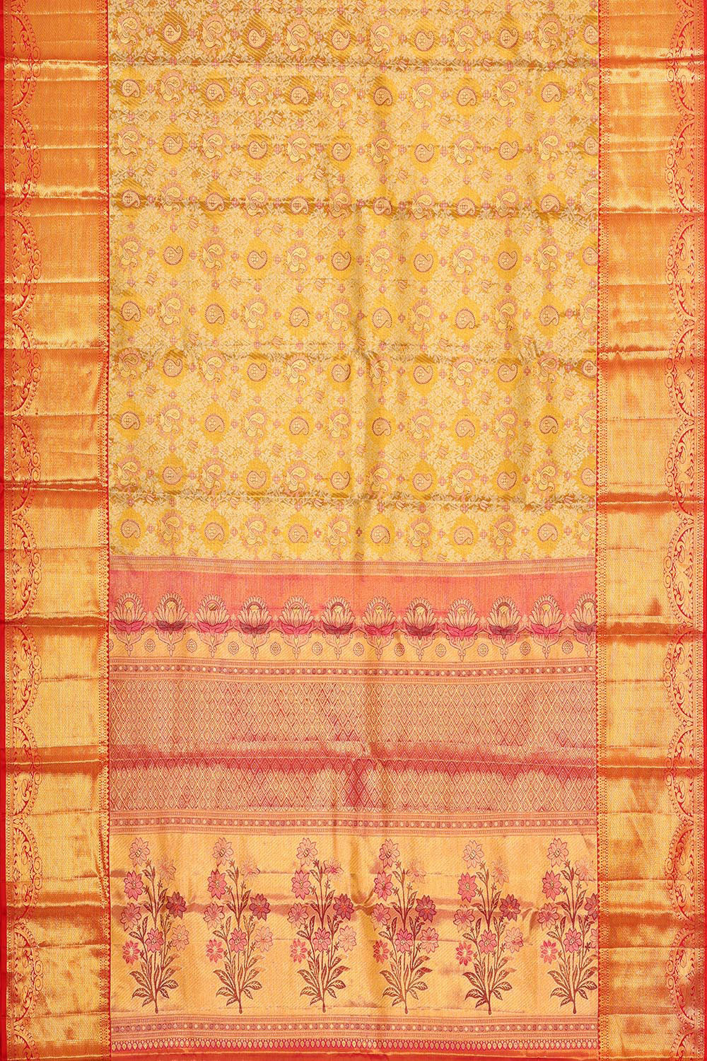 Kanchipattu Golden Yellow Tissue Brocade Saree