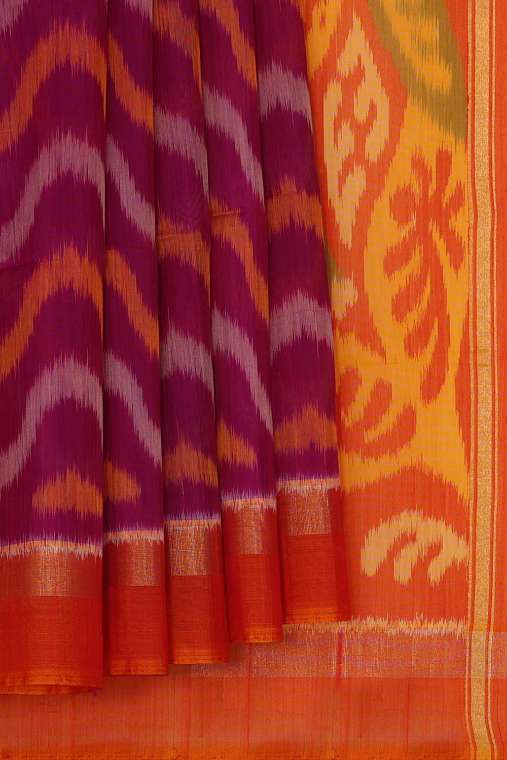 Collection of Ikat Cotton Silk Magenta Saree in a gallery layout